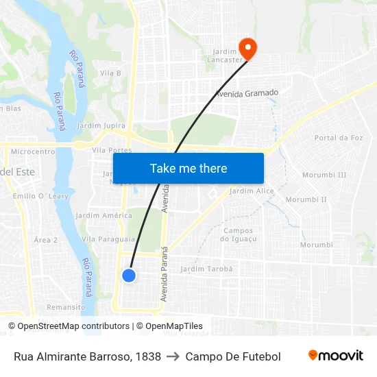 Rua Almirante Barroso, 1838 to Campo De Futebol map