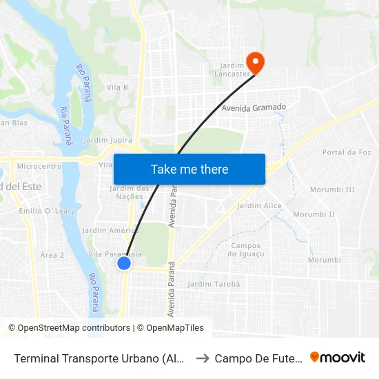 Terminal Transporte Urbano (Ala 03) to Campo De Futebol map
