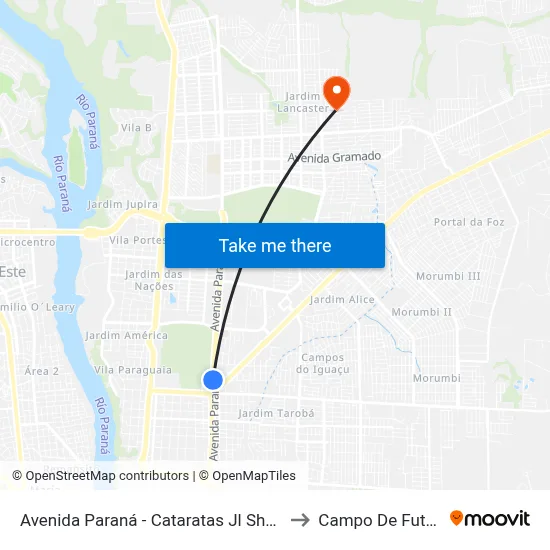 Avenida Paraná - Cataratas Jl Shopping to Campo De Futebol map