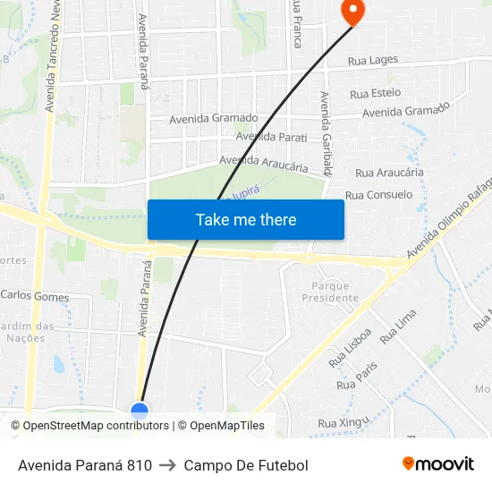 Avenida Paraná 810 to Campo De Futebol map