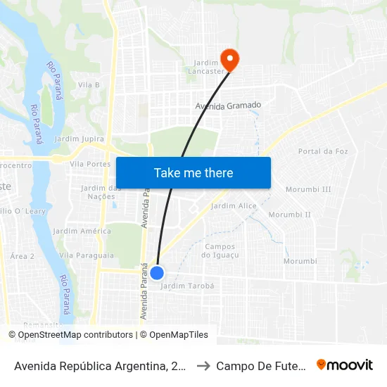 Avenida República Argentina, 2134 to Campo De Futebol map