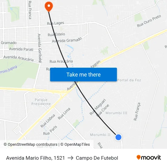 Avenida Mario Filho, 1521 to Campo De Futebol map