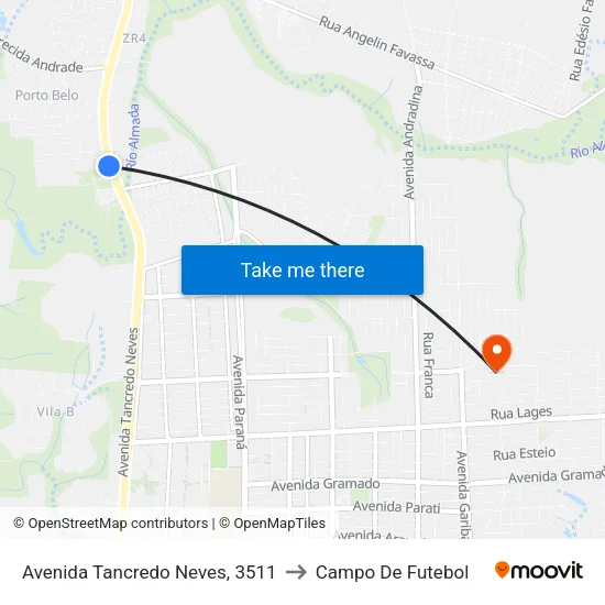 Avenida Tancredo Neves, 3511 to Campo De Futebol map