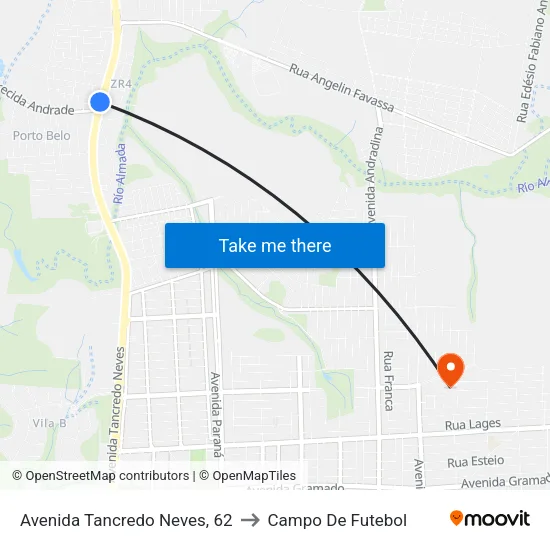 Avenida Tancredo Neves, 62 to Campo De Futebol map