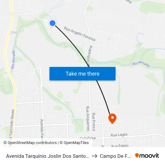 Avenida Tarquínio Joslin Dos Santos  - Unioeste to Campo De Futebol map