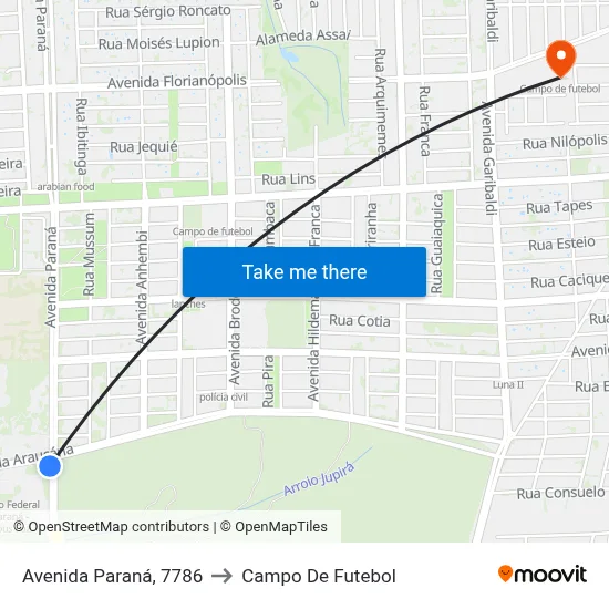 Avenida Paraná, 7786 to Campo De Futebol map
