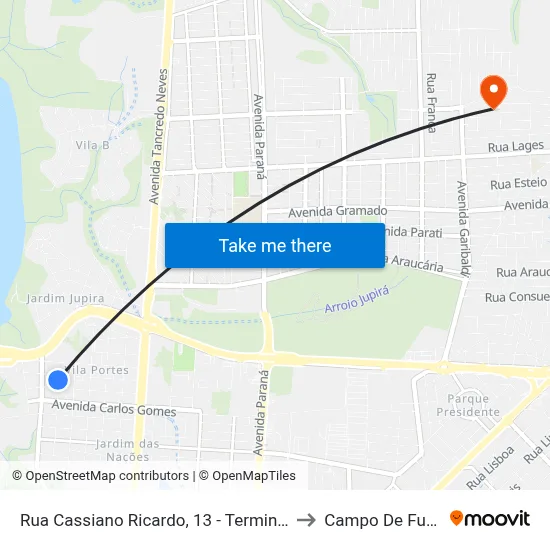 Rua Cassiano Ricardo, 13 - Terminal Ponte to Campo De Futebol map