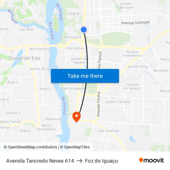 Avenida Tancredo Neves 614 to Foz do Iguaçu map