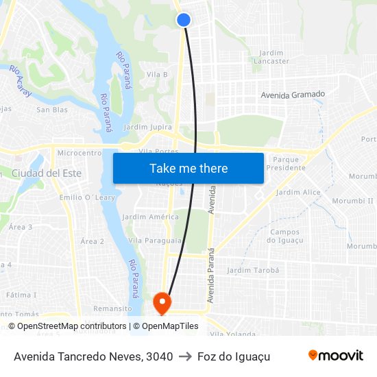 Avenida Tancredo Neves, 3040 to Foz do Iguaçu map