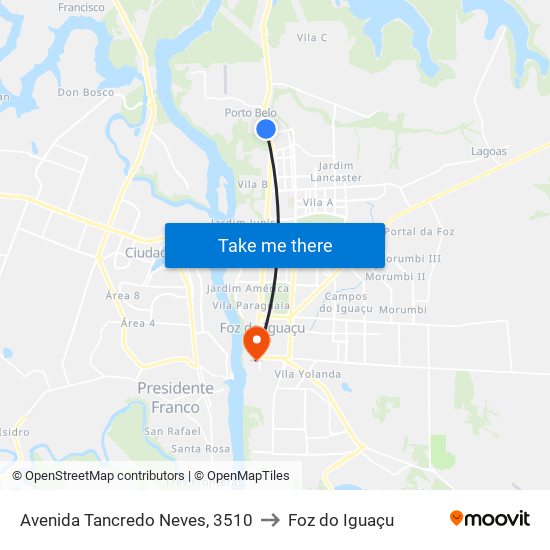 Avenida Tancredo Neves, 3510 to Foz do Iguaçu map