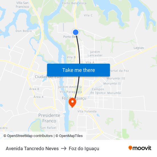 Avenida Tancredo Neves to Foz do Iguaçu map