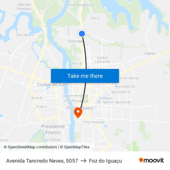 Avenida Tancredo Neves, 5057 to Foz do Iguaçu map