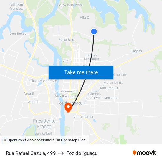 Rua Rafael Cazula, 499 to Foz do Iguaçu map