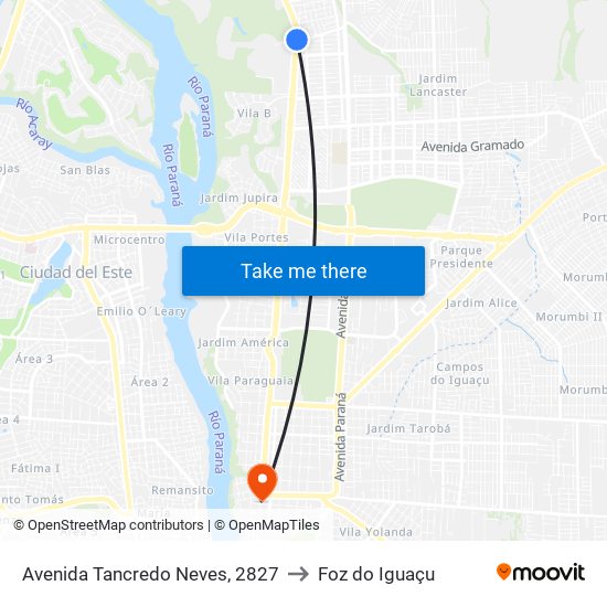 Avenida Tancredo Neves, 2827 to Foz do Iguaçu map