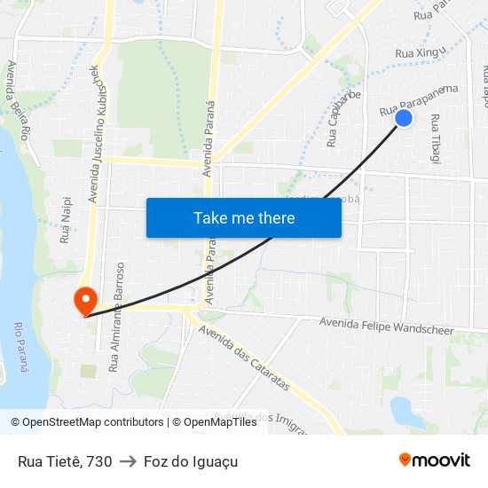 Rua Tietê, 730 to Foz do Iguaçu map