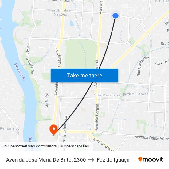 Avenida José Maria De Brito, 2300 to Foz do Iguaçu map