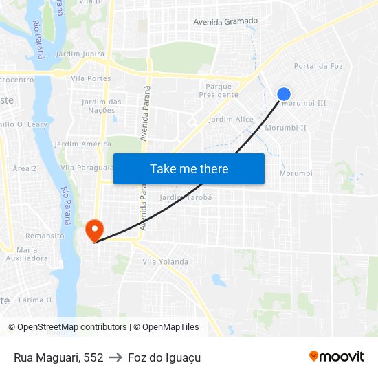 Rua Maguari, 552 to Foz do Iguaçu map