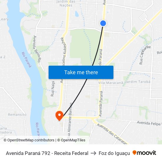 Avenida Paraná 792 - Receita Federal to Foz do Iguaçu map