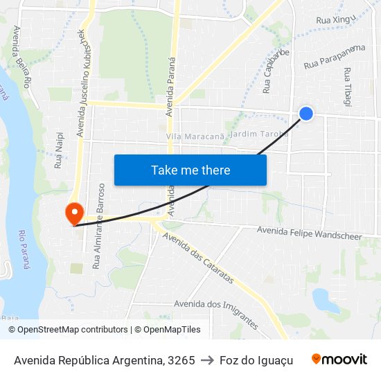 Avenida República Argentina, 3265 to Foz do Iguaçu map