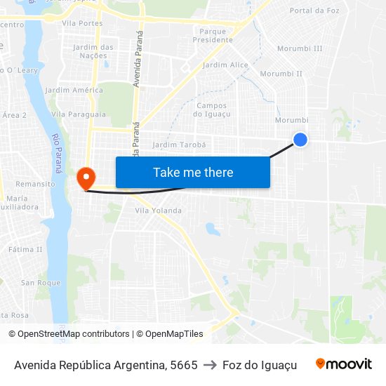 Avenida República Argentina, 5665 to Foz do Iguaçu map