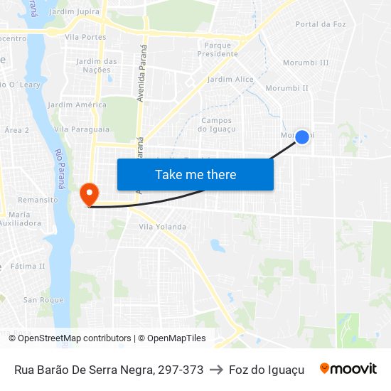 Rua Barão De Serra Negra, 297-373 to Foz do Iguaçu map