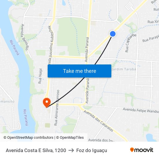 Avenida Costa E Silva, 1200 to Foz do Iguaçu map