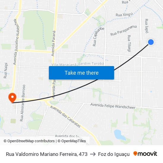 Rua Valdomiro Mariano Ferreira, 473 to Foz do Iguaçu map