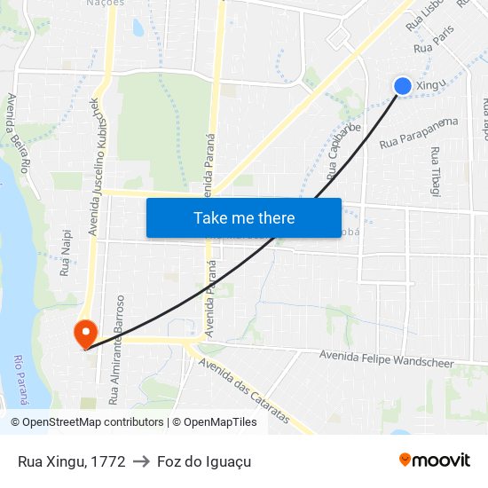 Rua Xingu, 1772 to Foz do Iguaçu map