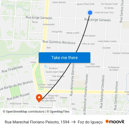 Rua Marechal Floriano Peixoto, 1594 to Foz do Iguaçu map