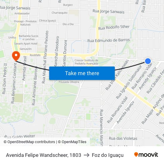 Avenida Felipe Wandscheer, 1803 to Foz do Iguaçu map