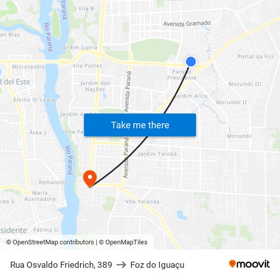 Rua Osvaldo Friedrich, 389 to Foz do Iguaçu map
