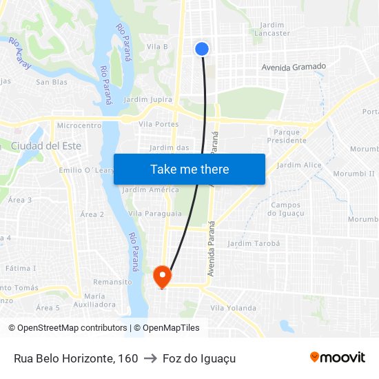 Rua Belo Horizonte, 160 to Foz do Iguaçu map