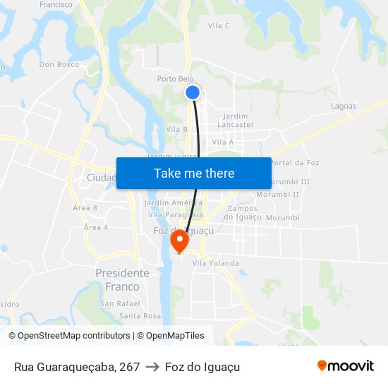 Rua Guaraqueçaba, 267 to Foz do Iguaçu map