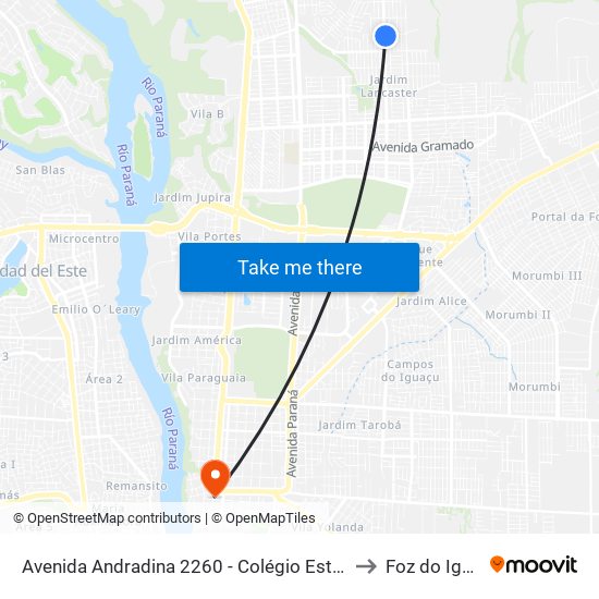 Avenida Andradina 2260 - Colégio Estadual Zizo to Foz do Iguaçu map