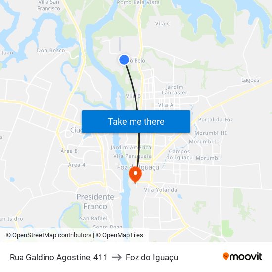 Rua Galdino Agostine, 411 to Foz do Iguaçu map