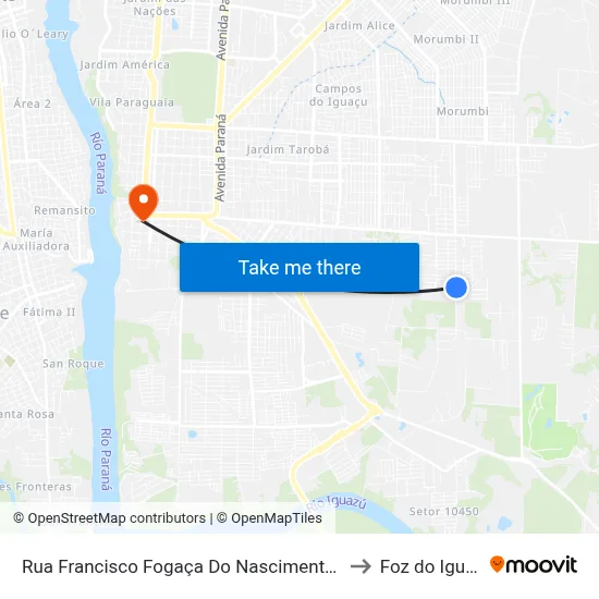 Rua Francisco Fogaça Do Nascimento, 2927 to Foz do Iguaçu map