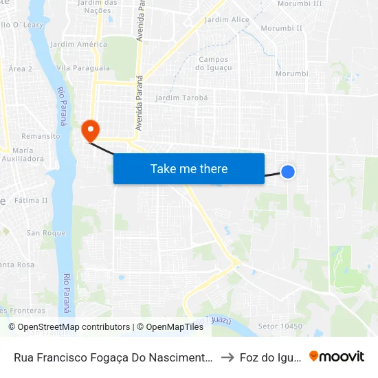 Rua Francisco Fogaça Do Nascimento, 3258 to Foz do Iguaçu map