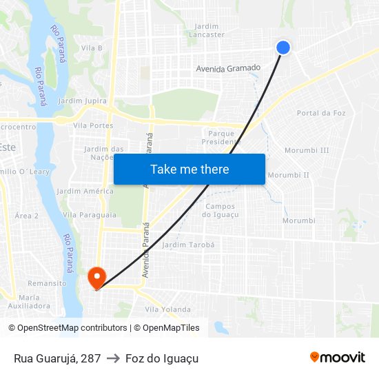 Rua Guarujá, 287 to Foz do Iguaçu map