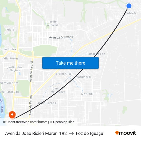 Avenida João Ricieri Maran, 192 to Foz do Iguaçu map