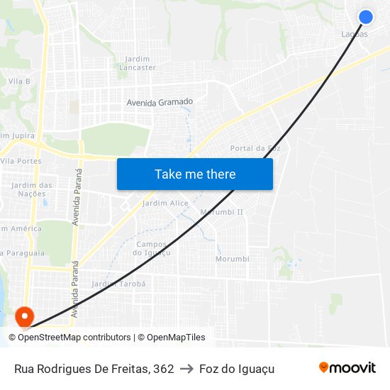 Rua Rodrigues De Freitas, 362 to Foz do Iguaçu map