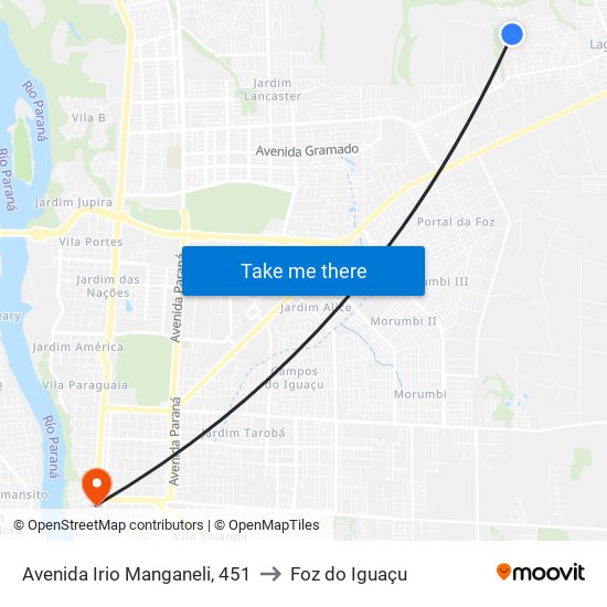 Avenida Irio Manganeli, 451 to Foz do Iguaçu map