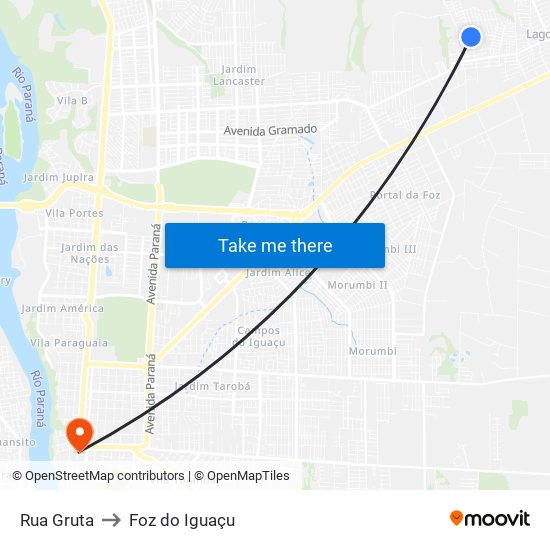 Rua Gruta to Foz do Iguaçu map