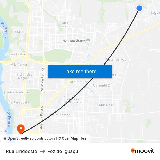 Rua Lindoeste to Foz do Iguaçu map