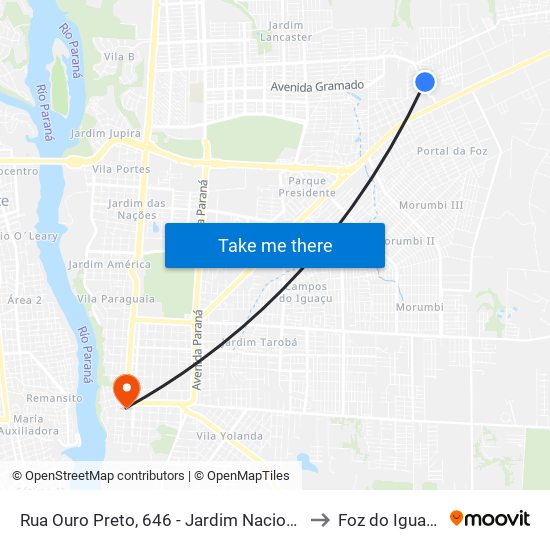 Rua Ouro Preto, 646 - Jardim Nacional to Foz do Iguaçu map