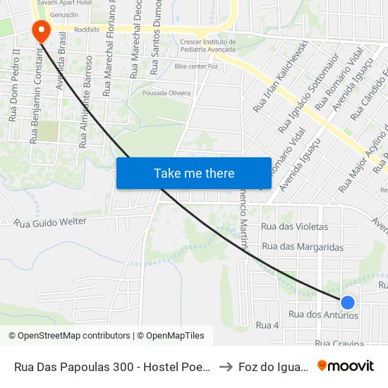 Rua Das Papoulas 300 - Hostel Poesia to Foz do Iguaçu map