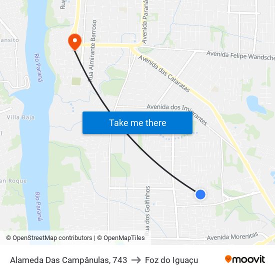 Alameda Das Campânulas, 743 to Foz do Iguaçu map