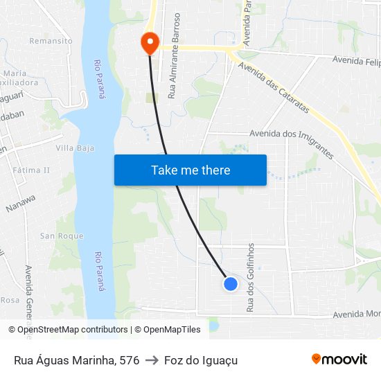 Rua Águas Marinha, 576 to Foz do Iguaçu map