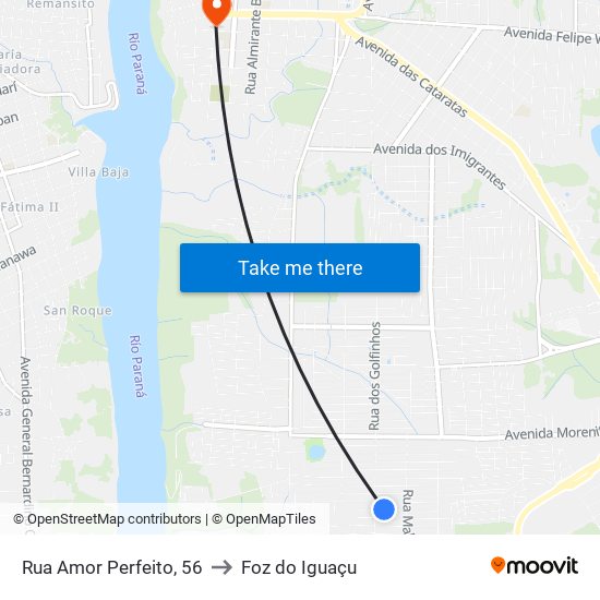 Rua Amor Perfeito, 56 to Foz do Iguaçu map