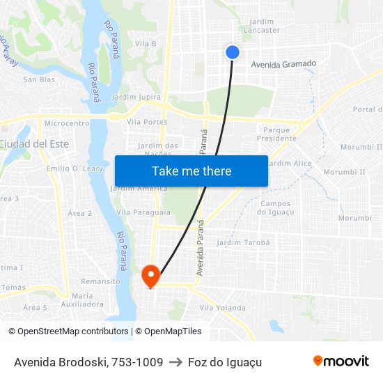 Avenida Brodoski, 753-1009 to Foz do Iguaçu map