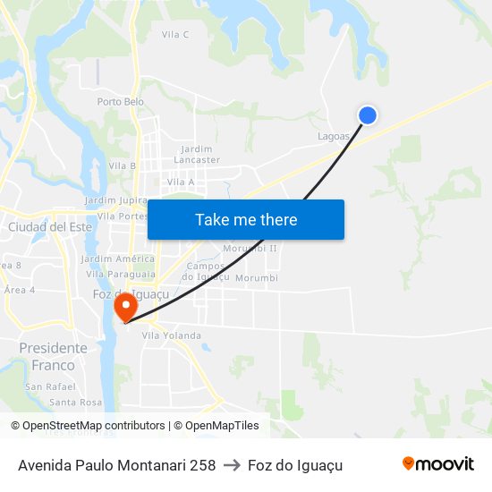 Avenida Paulo Montanari 258 to Foz do Iguaçu map